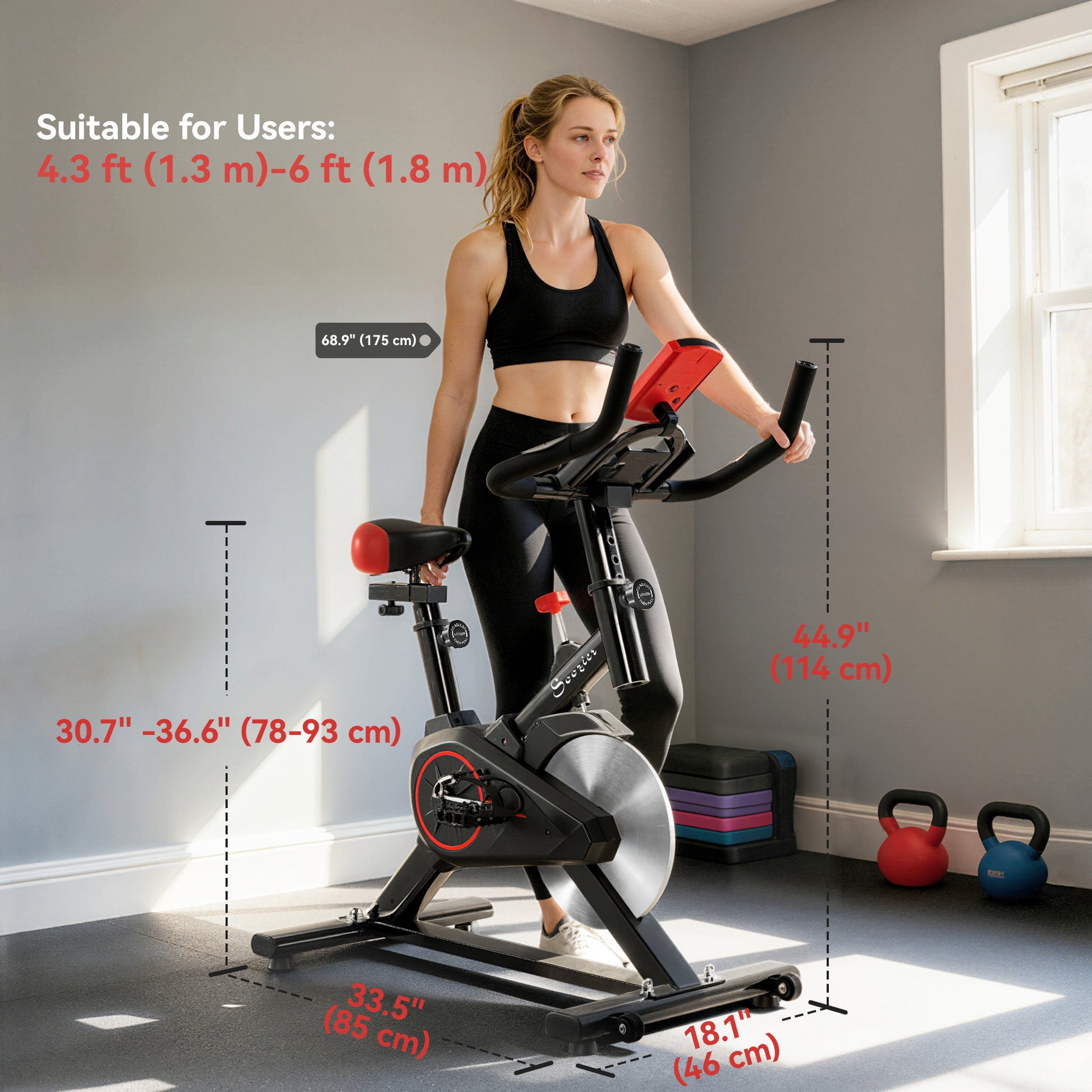 Soozier Upright Exercise Bike, Magnetic Resistance Stationary Bike with LCD Display, Indoor Cycling Bike for Home w/ Adj