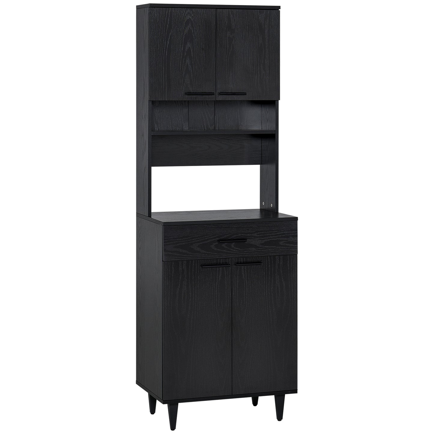 Modern Kitchen Buffet with Hutch Wooden Storage Cupboard with Microwave Counter 2 Cabinet and Drawer for Dining Room Liv