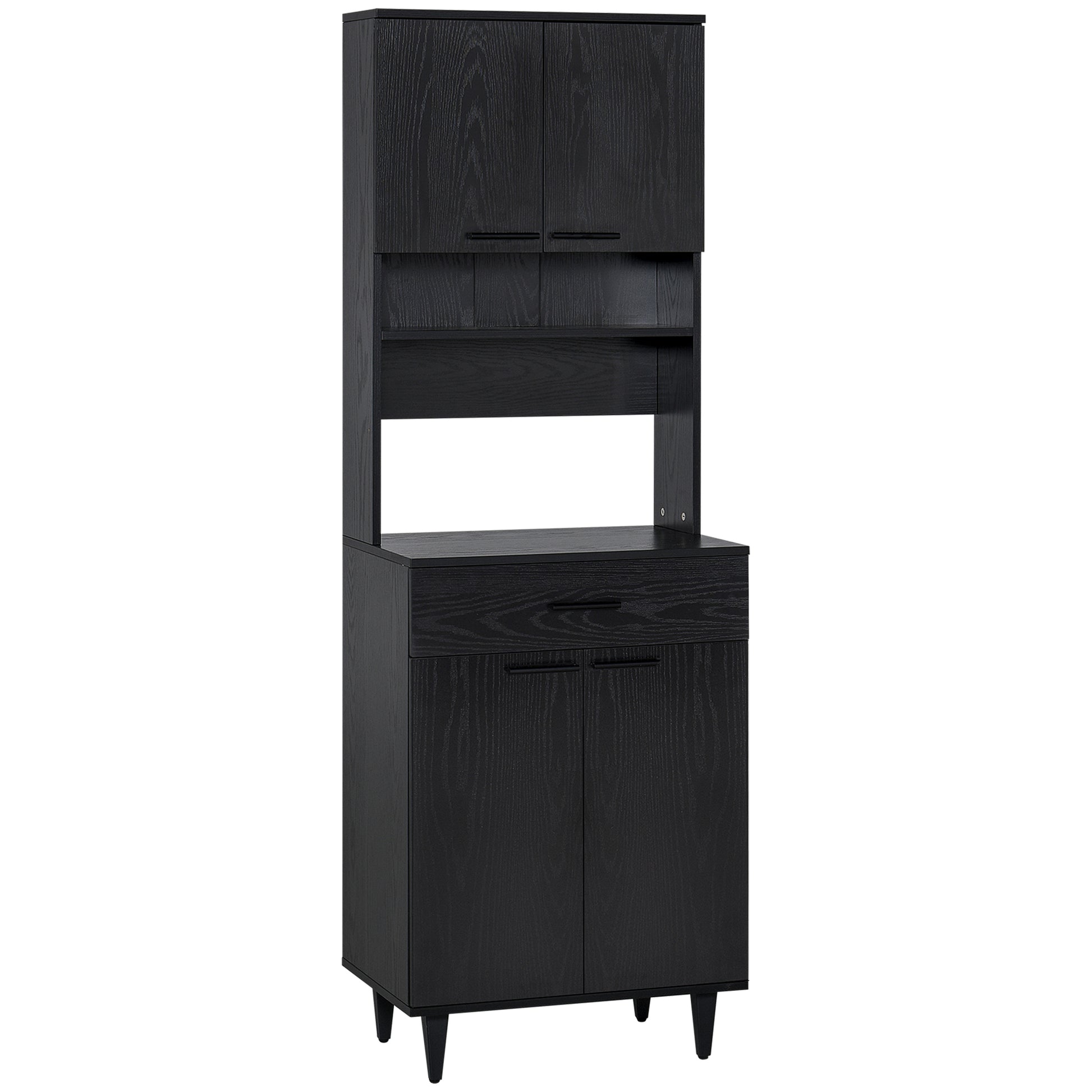 Modern Kitchen Buffet with Hutch Wooden Storage Cupboard with Microwave Counter 2 Cabinet and Drawer for Dining Room Liv