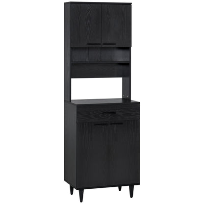 Modern Kitchen Buffet with Hutch Wooden Storage Cupboard with Microwave Counter 2 Cabinet and Drawer for Dining Room Liv