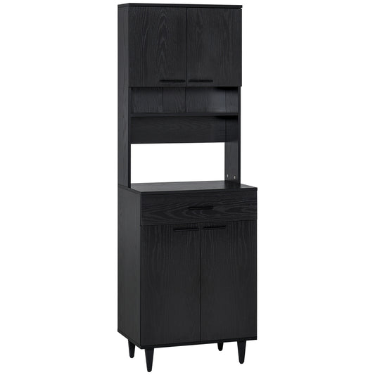 Modern Kitchen Buffet with Hutch Wooden Storage Cupboard with Microwave Counter 2 Cabinet and Drawer for Dining Room Liv