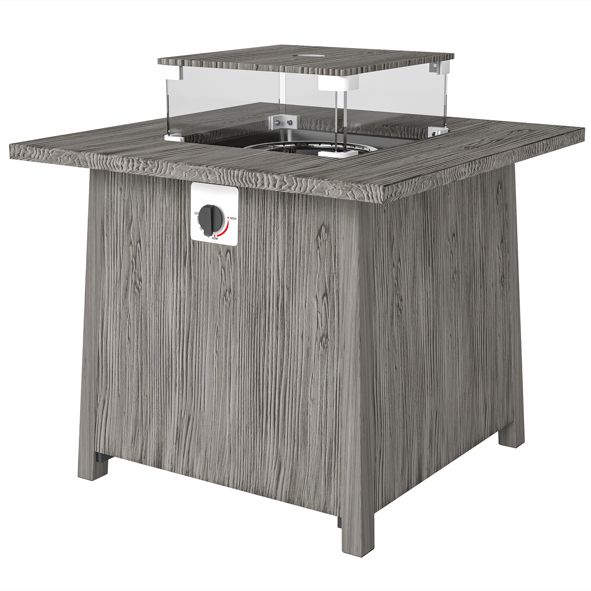 28" Propane Fire Pit Table 40,000 BTU Square Outdoor Gas Fire Table with Waterproof Cover, Adjustable Foot Pads