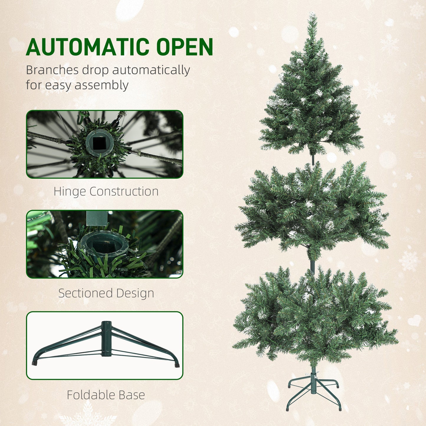 5 ft Frosted Prelit Christmas Tree, Full Spruce Xmas Tree with Dual Colour LED Light, Hinged Xmas Tree, Easy Assembly