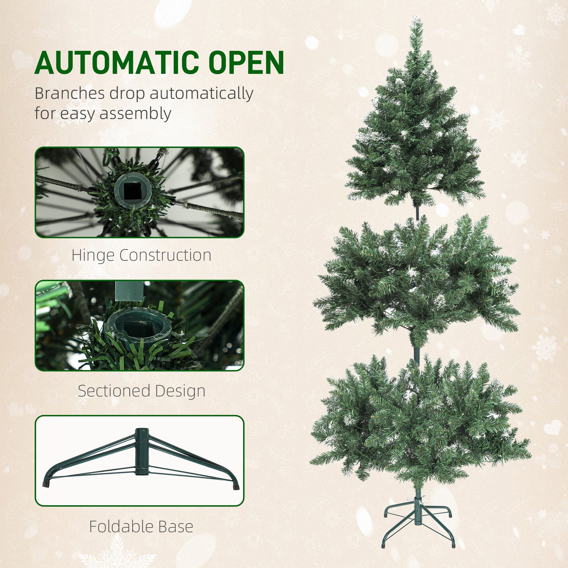 5 ft Frosted Prelit Christmas Tree, Full Spruce Xmas Tree with Dual Colour LED Light, Hinged Xmas Tree, Easy Assembly