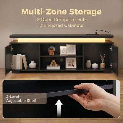 TV Stand for TVs up to 60 Inch, Modern Entertainment Center with LED Lights and Power Outlets, High Gloss Black