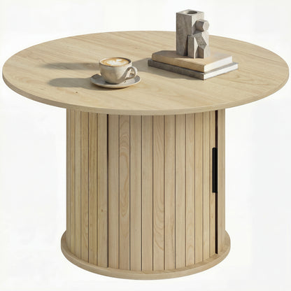 Round Coffee Table, 31.5" Center Table, Natural Wood