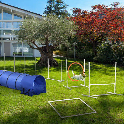 5Pcs Dog Agility Training Equipment with 8.7KG Net Weight, Pet Agility Set with Tunnels, Adjustable Jump Ring, Jumper, W