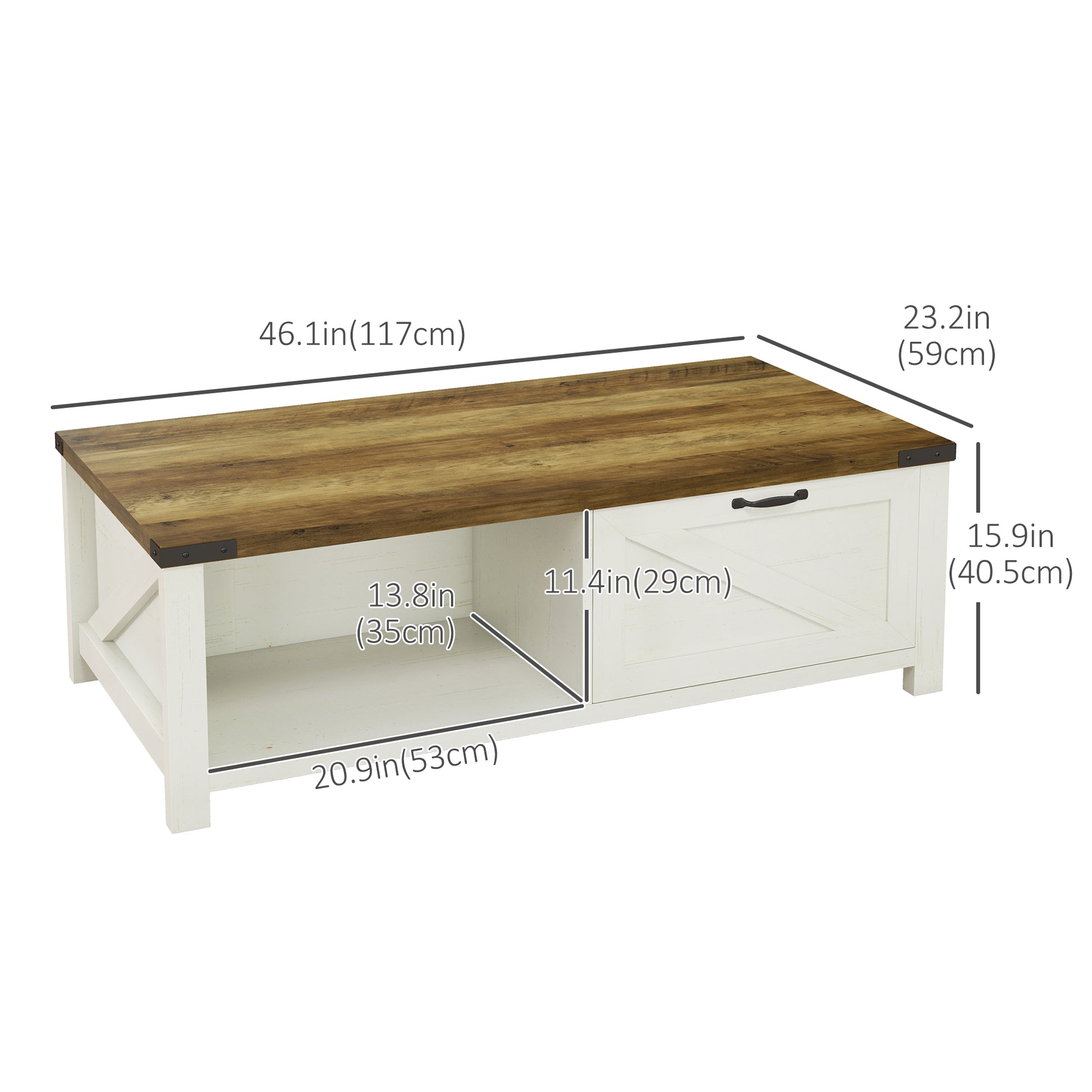 Industrial Coffee Table Side End Table with Drawer, Open Storage Shelf, Modern Farmhouse Furniture, for Living Room, Din