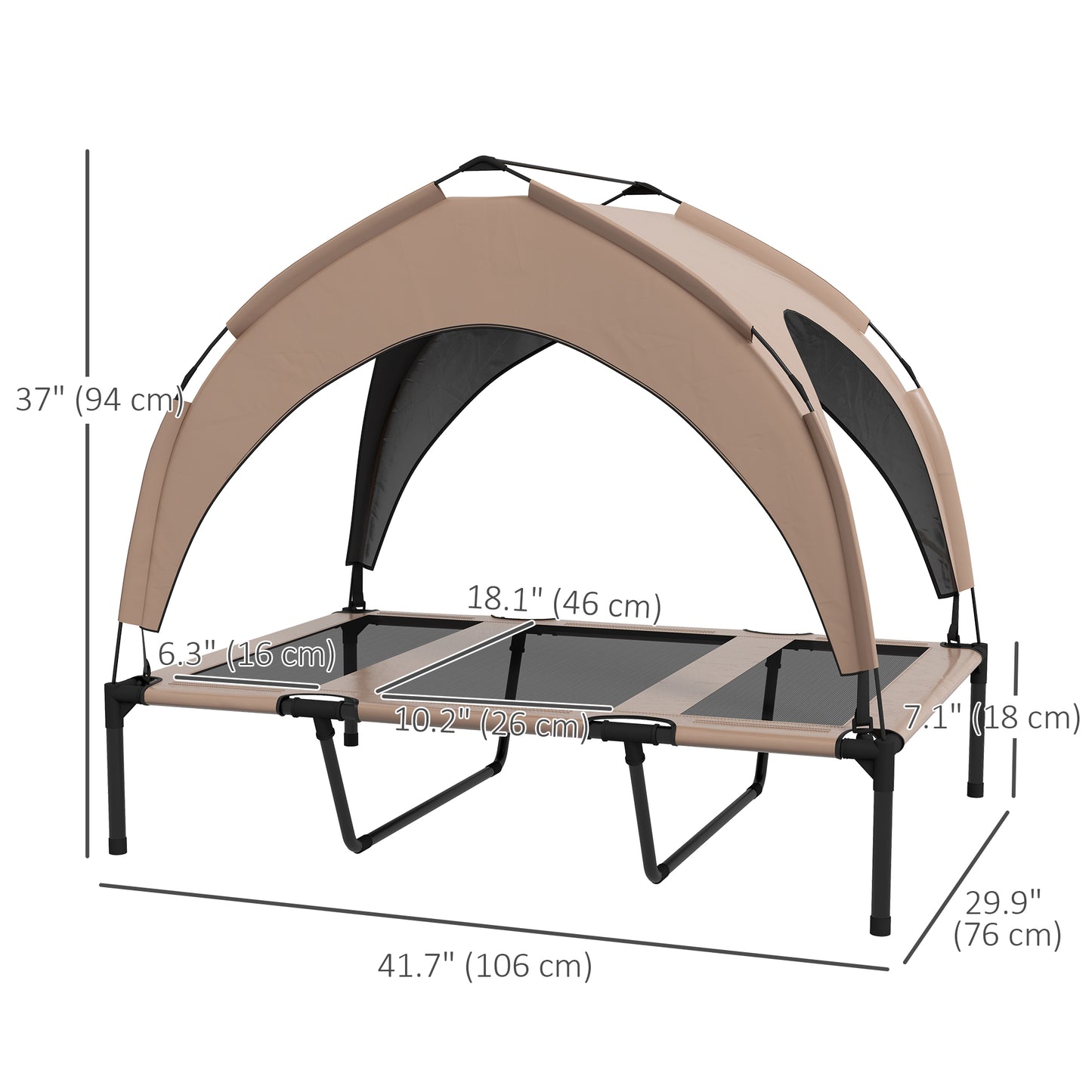 Raised Dog Bed Cooling Dog Cot w/ Canopy Washable Breathable Mesh, for Large Dogs, Coffee