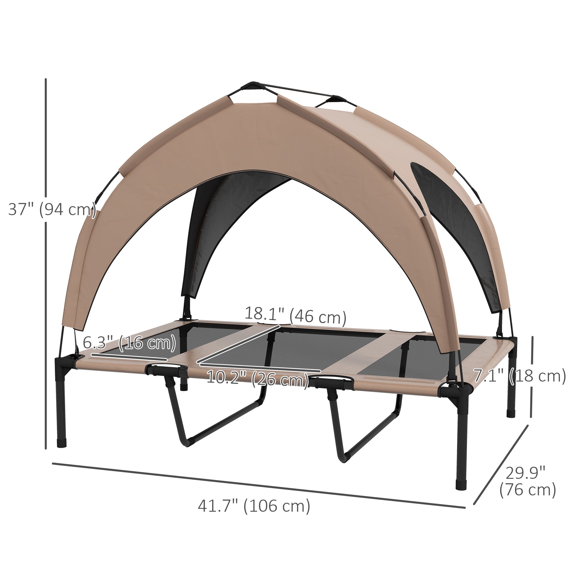 Raised Dog Bed Cooling Dog Cot w/ Canopy Washable Breathable Mesh, for Large Dogs, Coffee