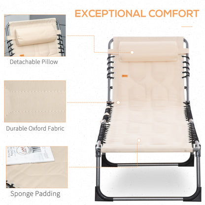 Outdoor Lounge Chair, Folding Chaise Lounge, Patio Padded Tanning Chair with 5-position Adjustable Backrest, Pillow and 
