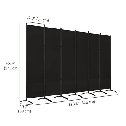 6 Panel Folding Room Divider, UV30+ Privacy Screen, Indoor Outdoor Privacy Panel with Stable Base, Black