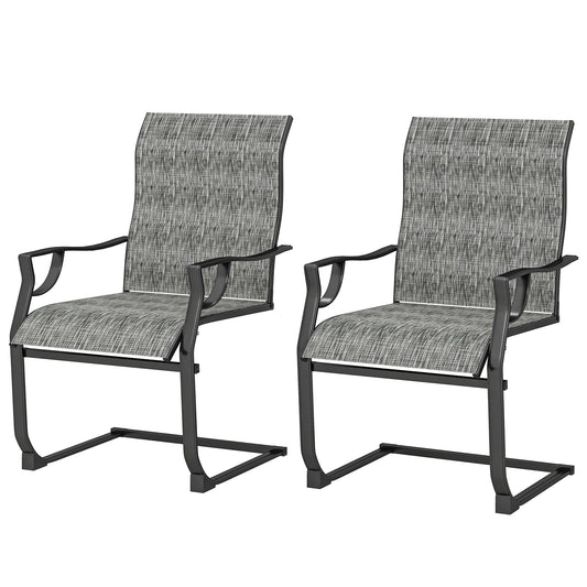 C Spring Motion Patio Chairs Set of 2 with Curved High Backrest, Armrest, All Weather Breathable Fabric, Metal Frame