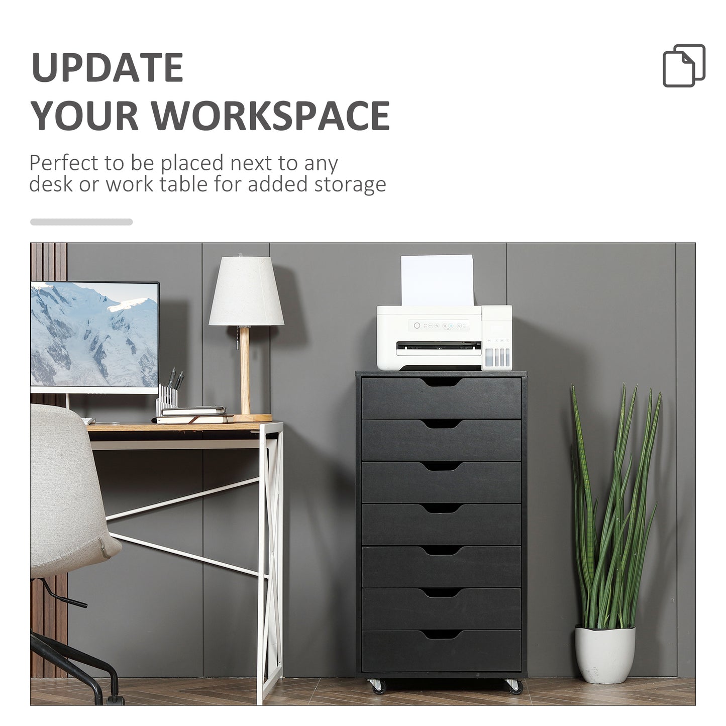 7-drawer Vertical File Cabinet for Home Office, Storage Cabinet with Wheels, 18.7"x15.6"x35.4", Black