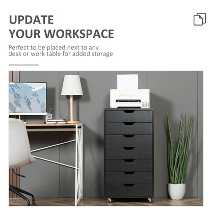 7-drawer Vertical File Cabinet for Home Office, Storage Cabinet with Wheels, 18.7"x15.6"x35.4", Black