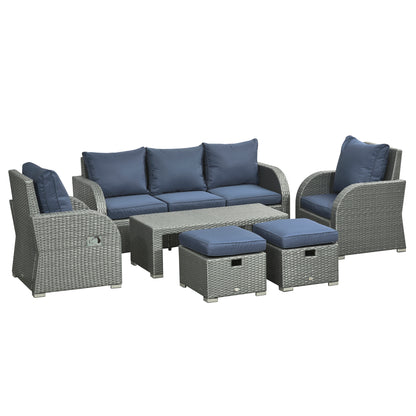 Patio Furniture with Cushions, 6 Pieces PE Wicker Patio Sectional Furniture Conversation Set w/ a Three-Seat Sofa, 2 Rec