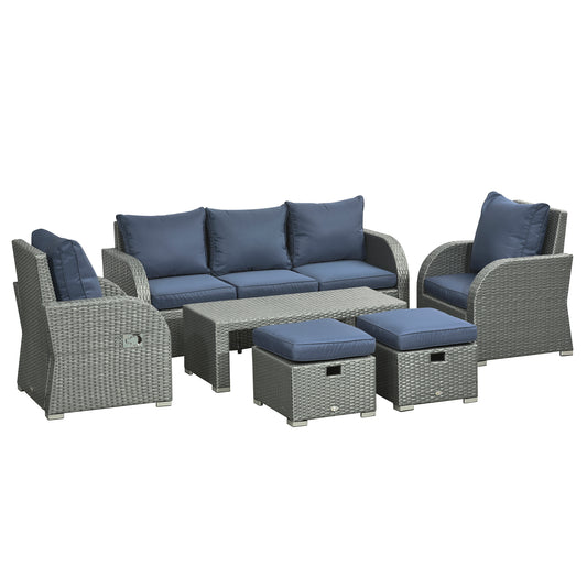 Patio Furniture with Cushions, 6 Pieces PE Wicker Patio Sectional Furniture Conversation Set w/ a Three-Seat Sofa, 2 Rec