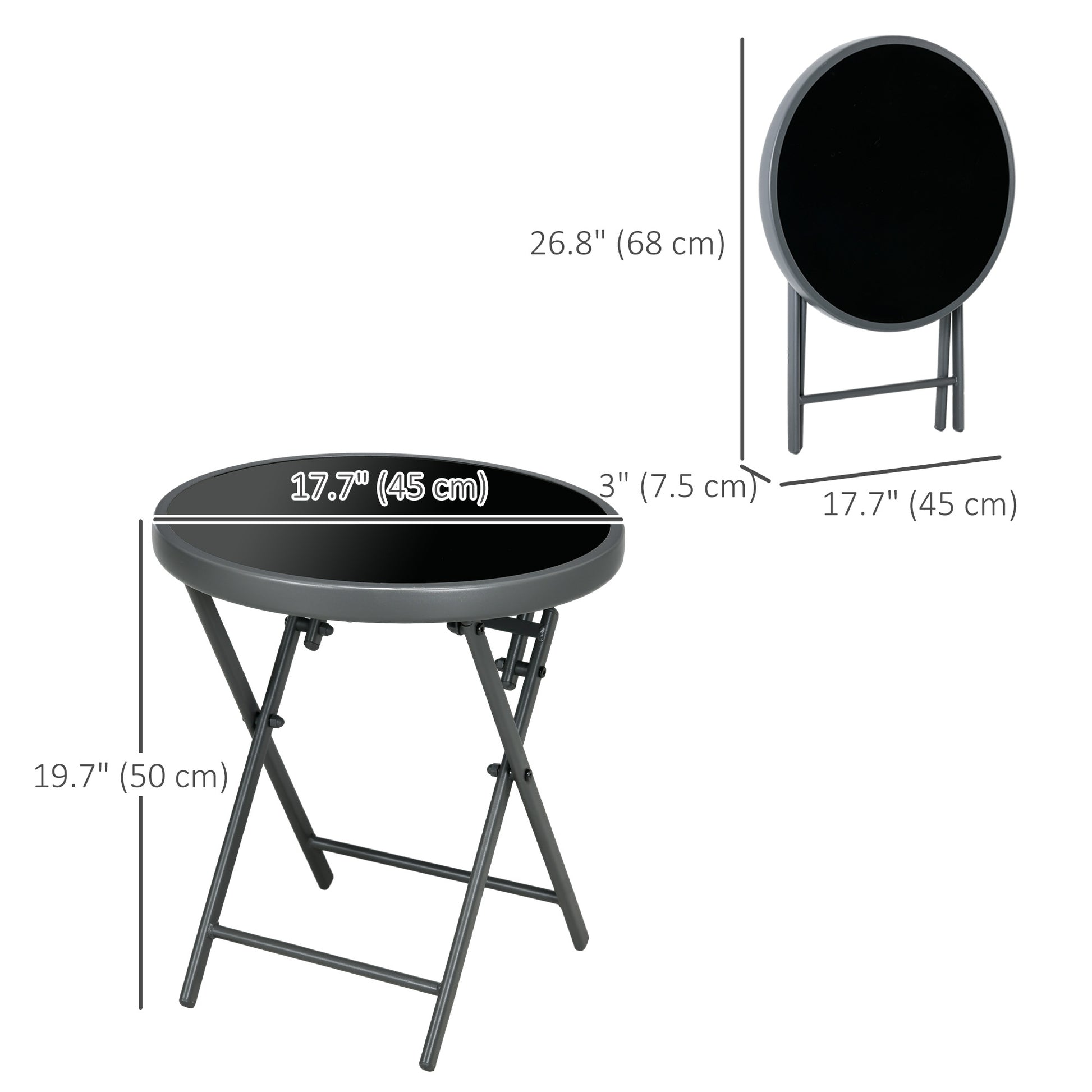18" Outdoor Round Folding Table, Garden Side Table with Tempered Glass Top for Camping, Party, Weddings, Black