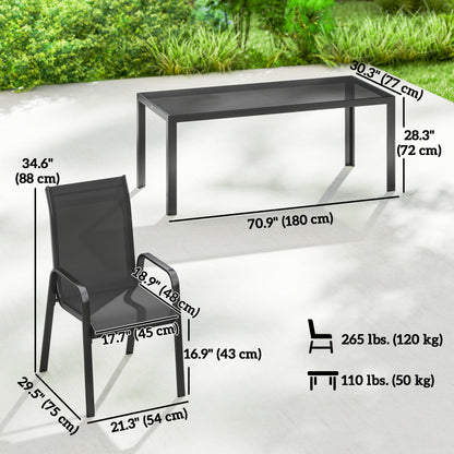 9 Pieces Patio Set with Stackable Chairs, Patio Dining Set with Glass Top for Garden, Patio, Backyard, Black