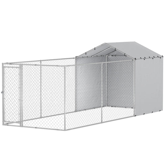 Galvanized Steel Dog Kennel Outdoor with Waterproof & UV-Resistant Cover for Large Dogs, 19.7' x 7.5' x 7.5'