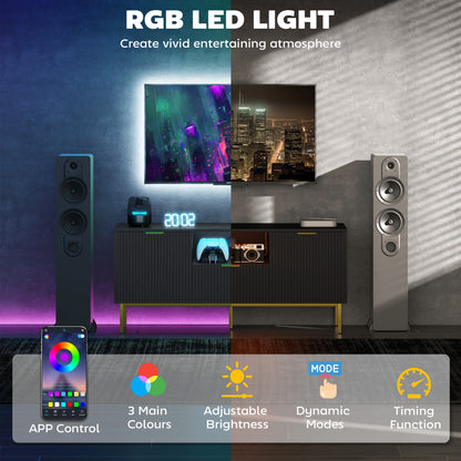 Modern TV Console for TVs up to 50 Inch, Entertainment Center with Smart RGB LED Lights and Soft Close Doors, Black