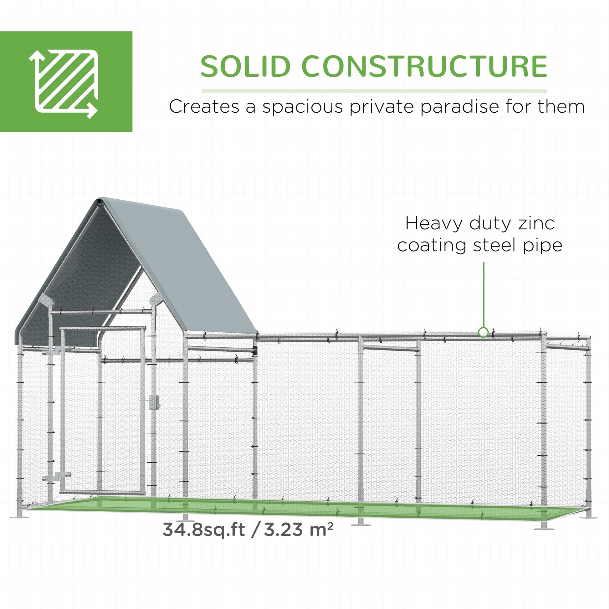 Walk In Chicken Run, Large Galvanized Chicken Coop, Hen Poultry House Cage, Rabbit Hutch Metal Enclosure w/ Water-Resist