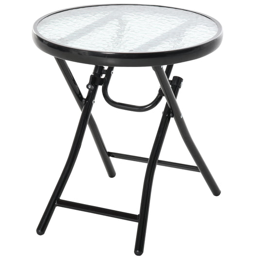 Φ18" Round Patio Table, Folding Coffee Table with Tempered Glass Tabletop for Patio, Balcony, Backyard
