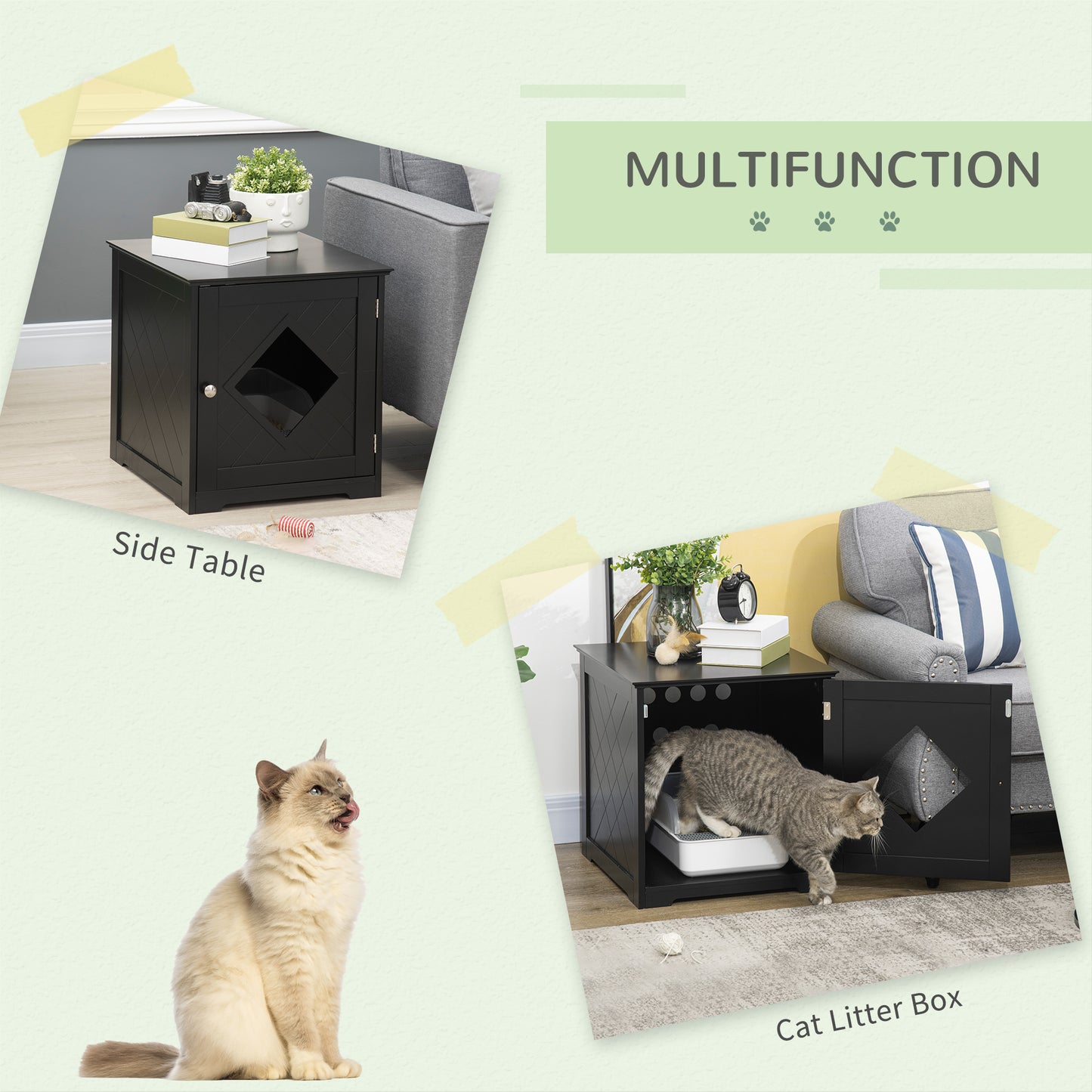 Cat Litter Box Enclosure End Table, Indoor Cat Washroom with Magnetic Door, Hidden Litter Box Nightstand with Large Tabl