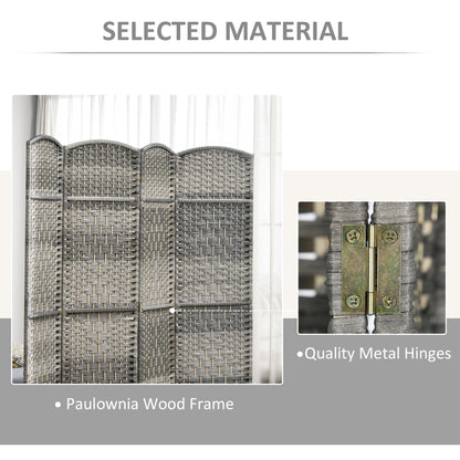 6 Ft Tall Folding Room Divider, 3 Panel Portable Privacy Screen, Hand-Woven Partition Wall Divider, Mixed Grey