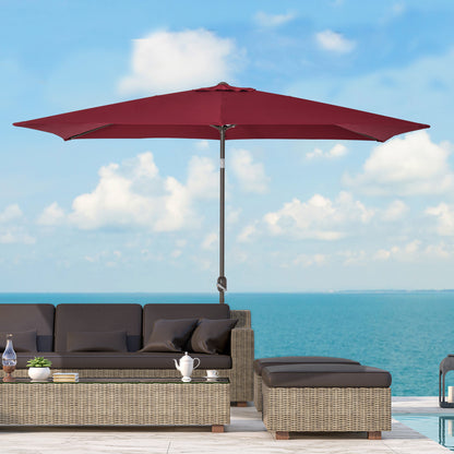 6.5x10ft Patio Umbrella, Rectangle Market Umbrella with Aluminum Frame and Crank Handle, Garden Parasol Outdoor Sunshade