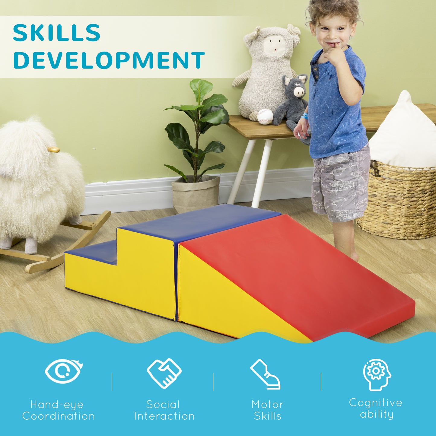 Soozier 2-Piece Climb and Crawl Activity Soft Play Set, Secure Foam Blocks Playset for Toddler Preschooler Babies Indoor
