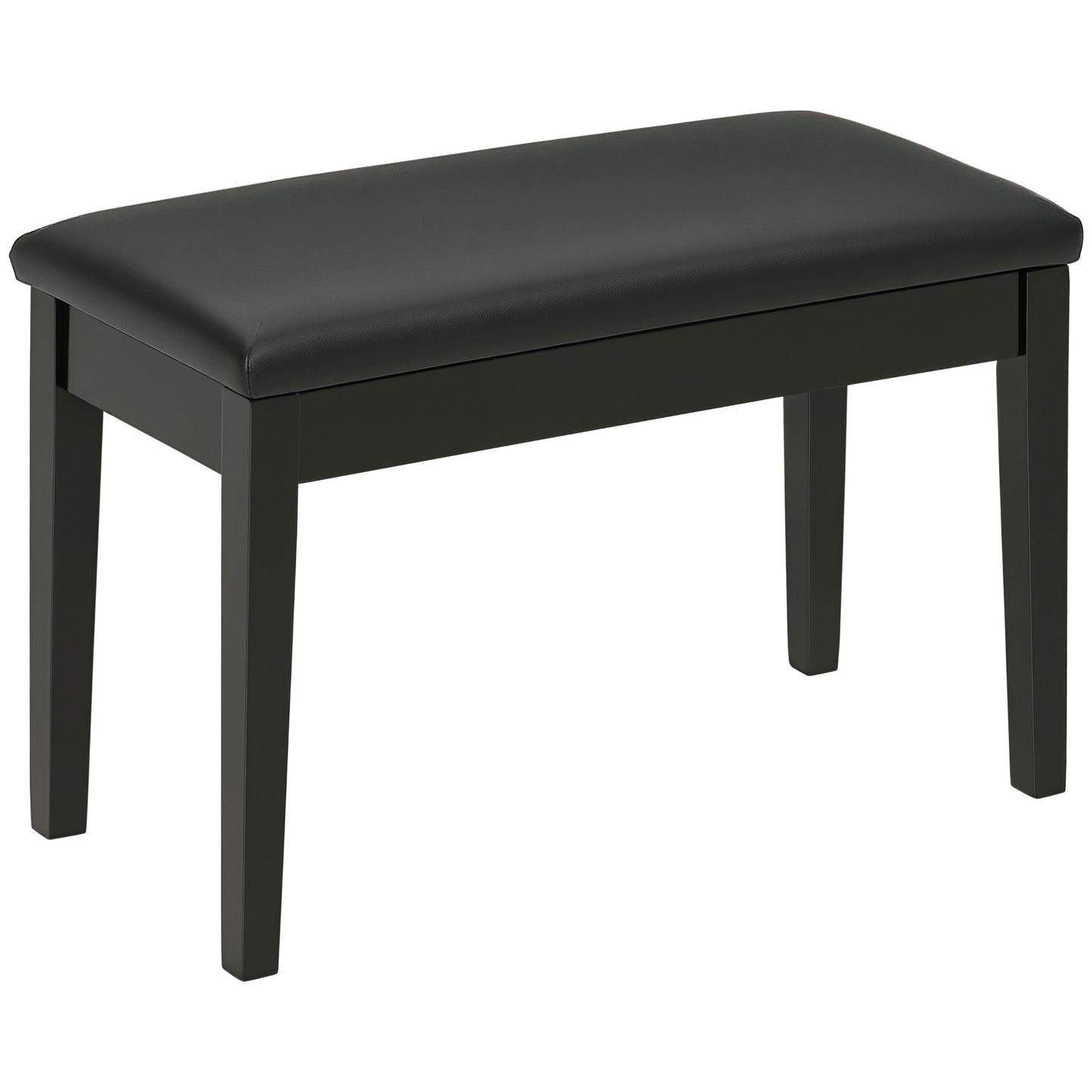Classic Piano Bench Stool, PU Leather Padded Keyboard Seat with Rubber Wood Legs and Music Storage Compartment, Smooth S