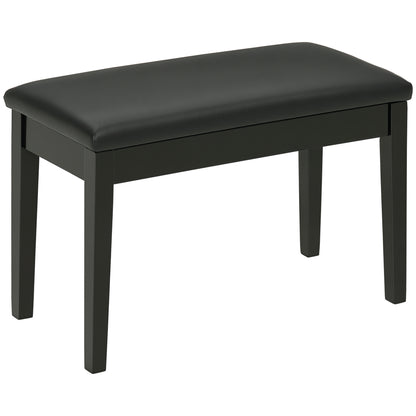 Classic Piano Bench Stool, PU Leather Padded Keyboard Seat with Rubber Wood Legs and Music Storage Compartment, Smooth S