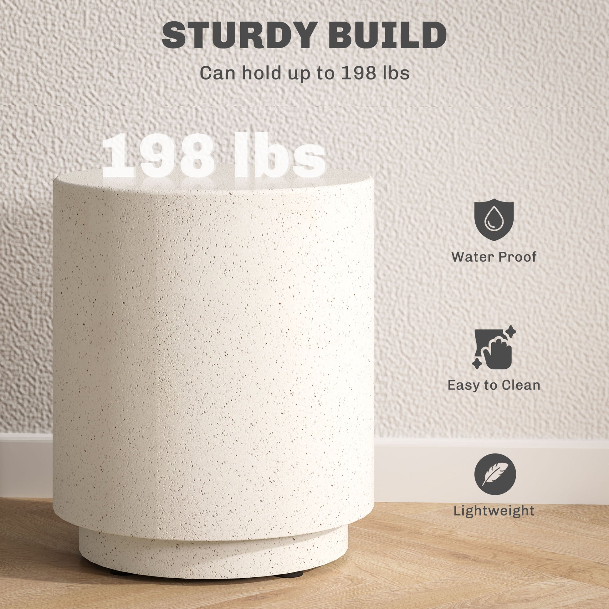 Terrazzo Finish Side Table, 17" Round End Table for Indoor and Outdoor, Cream White