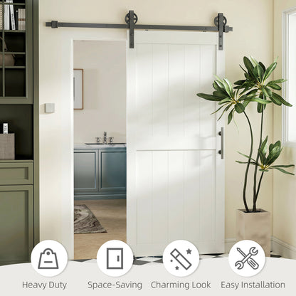 36inx84in Barn Door with 6FT Sliding Door Hardware Kit, Handle, Upgraded Rollers and Floor Guide, Waterproof, White