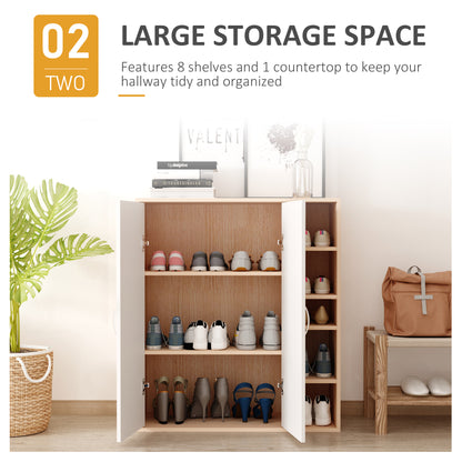 35.5" Shoe Cabinet, 3-Tier Free Standing Shoe Storage Cabinet with Adjustable Shelves and 5 Open Cubes for Entryway, Hal