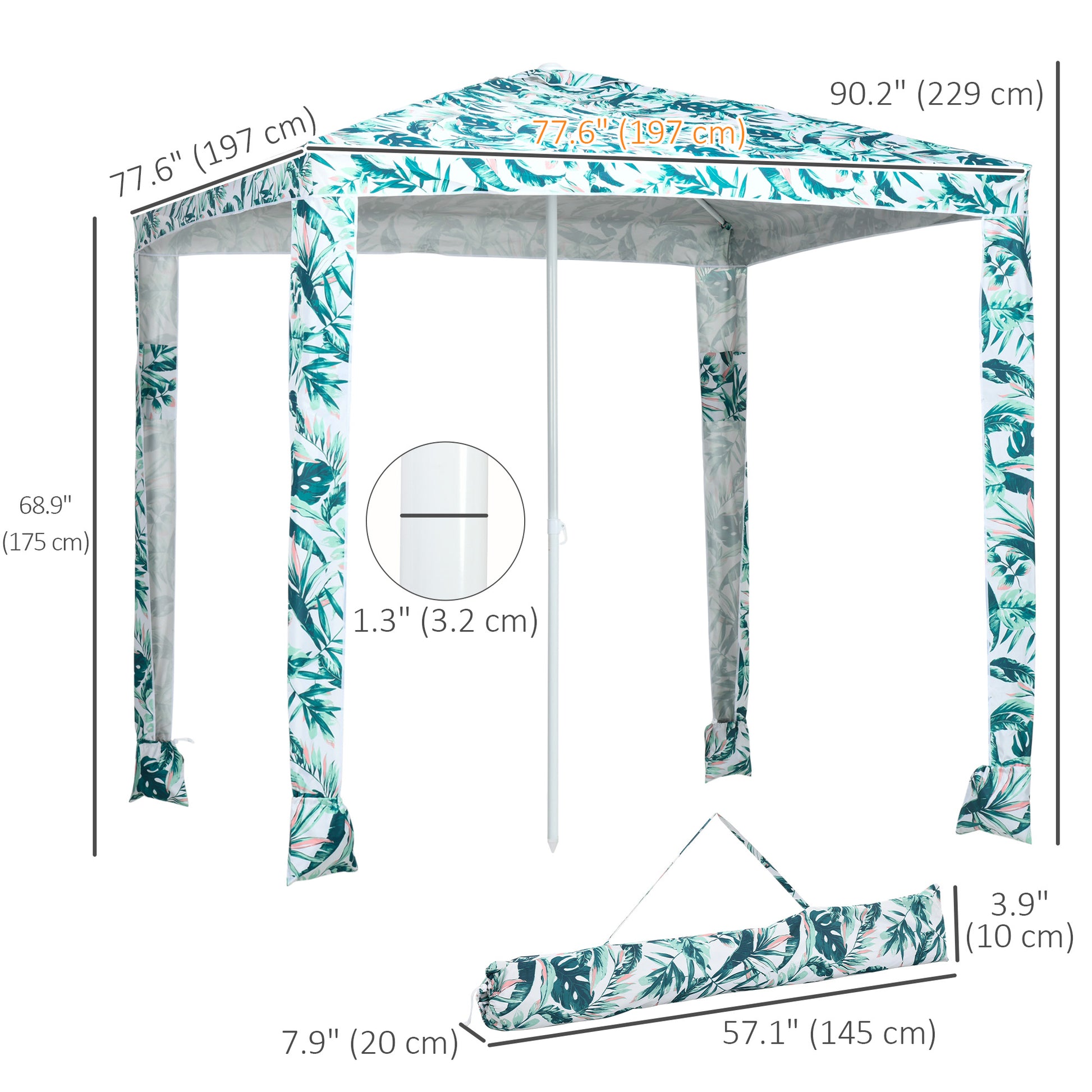 Beach Umbrella, 6.5' Easy-Assembly Sun-Shade Shelter with Sandbags and Carry Bag, Cool UV50+, Green
