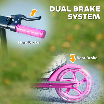 Qaba Scooter for Kids Ages 3-8 with Light Up Wheels, Adjustable Handlebar, Rear Brake & Handbrake for Girls and Boys, Pi