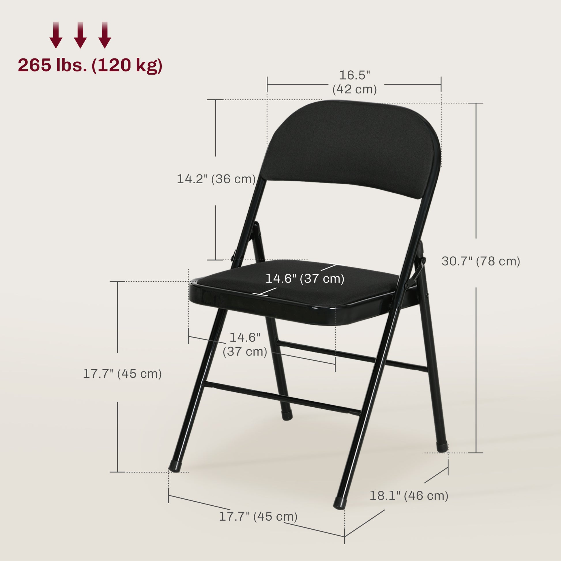 Set of 4 Metal Foldable Chairs, Faux Linen Padded Folding Chairs with Cushion Seat and Open Back for Indoor, Black