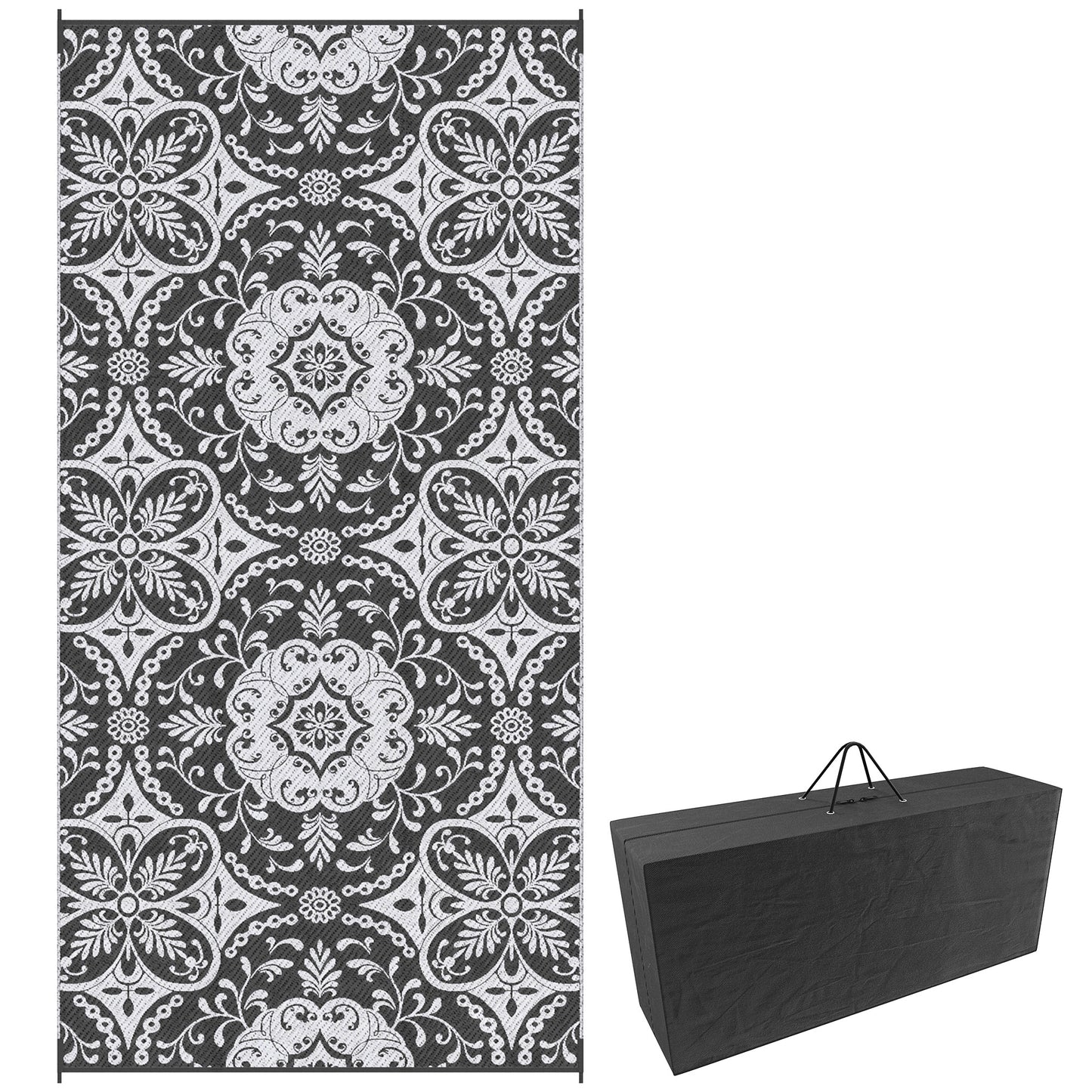 Portable Outdoor Rug with Carry Bag, 9' x 18' Reversible Mat, Waterproof Plastic Straw RV Rug for Backyard, Deck, Picnic