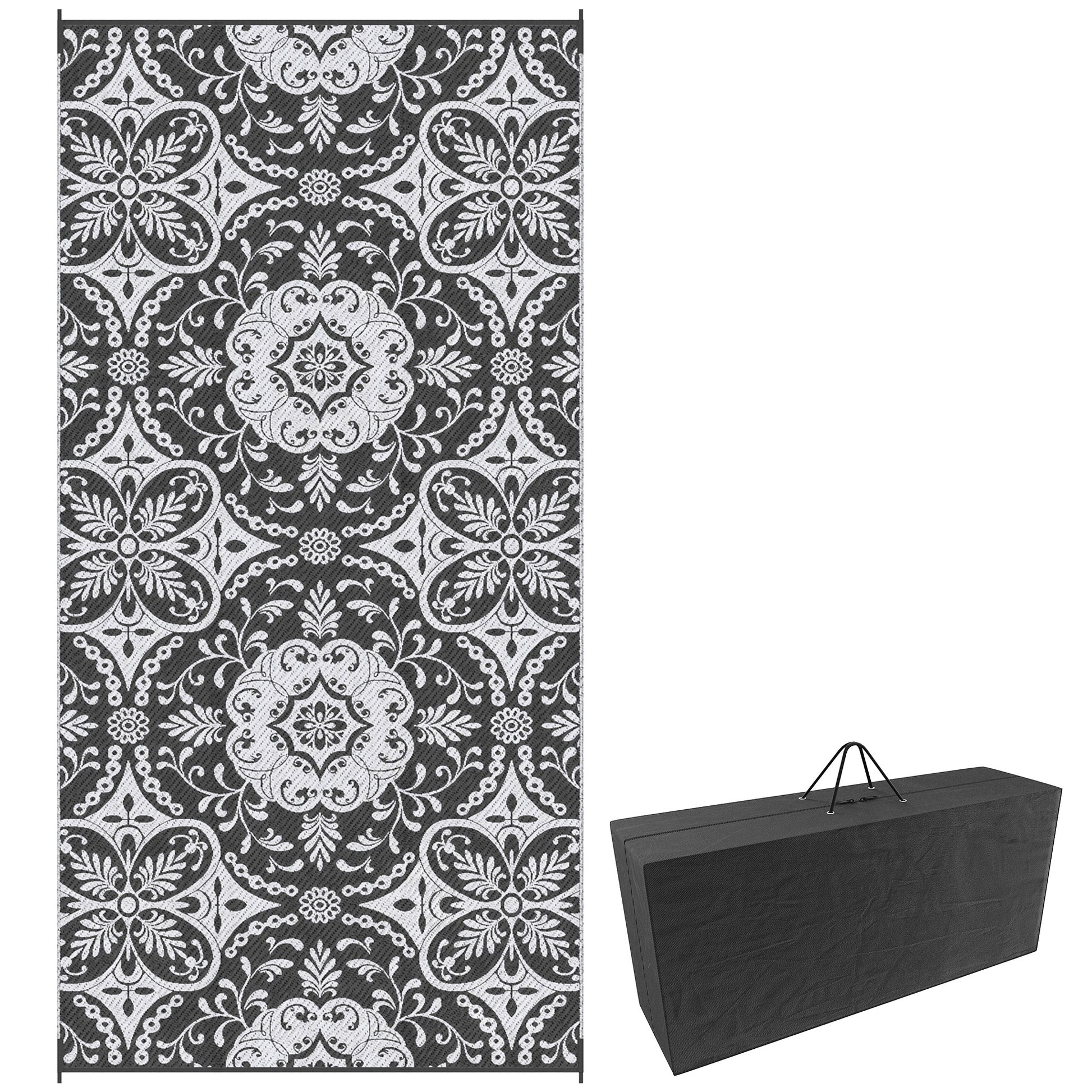 Portable Outdoor Rug with Carry Bag, 9' x 18' Reversible Mat, Waterproof Plastic Straw RV Rug for Backyard, Deck, Picnic