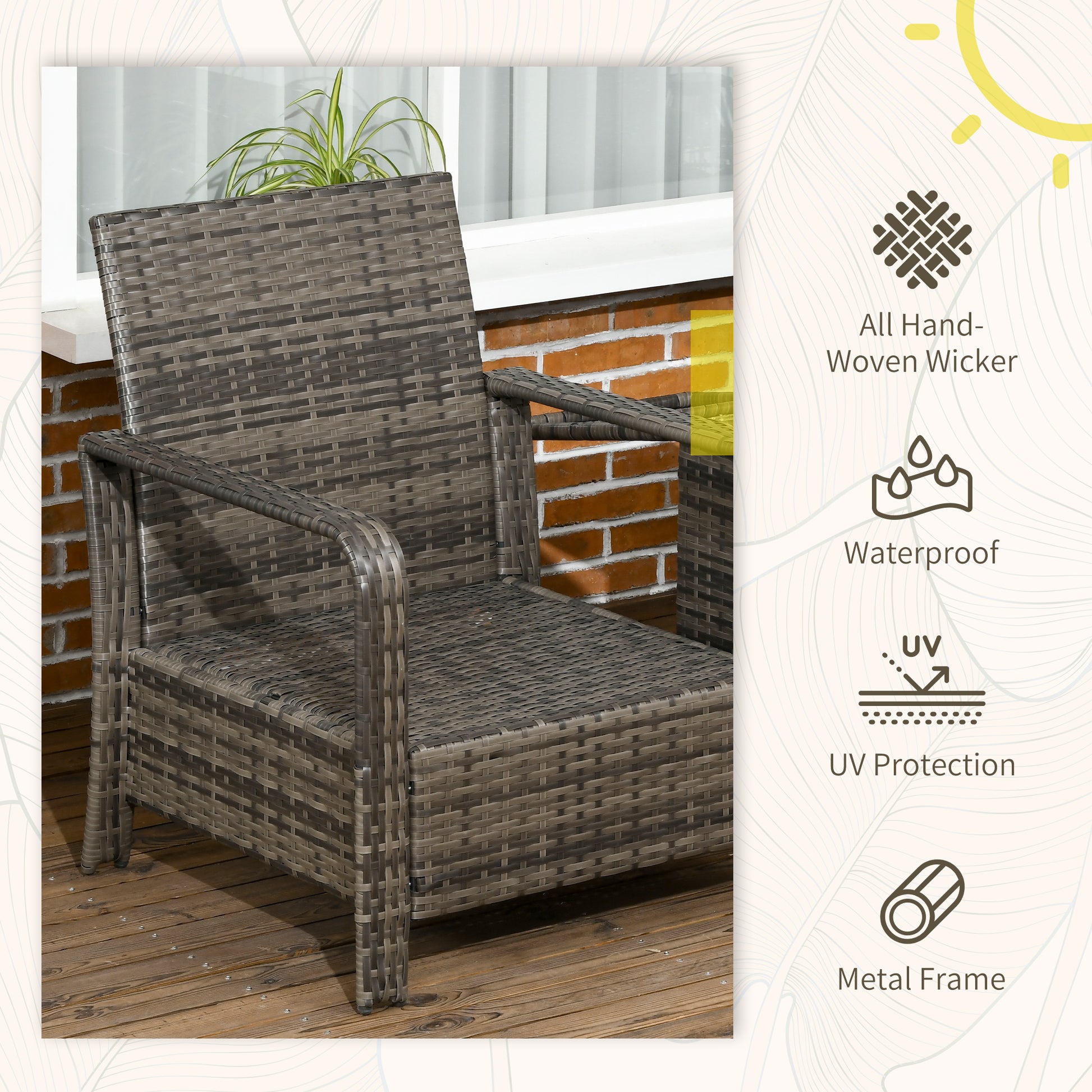 3 Pieces Wicker Patio Furniture Set, Rattan Bistro Set with Storage Coffee Table and Thickened Cushions, Outdoor Convers