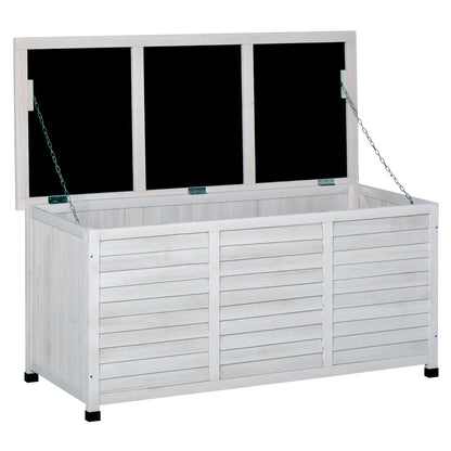 75 Gallon Wooden Storage Box patio Deck Box Bench, Garden Backyard Outdoor Storage Container with Aerating Gap & Weather