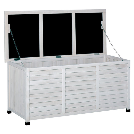 75 Gallon Wooden Storage Box patio Deck Box Bench, Garden Backyard Outdoor Storage Container with Aerating Gap & Weather