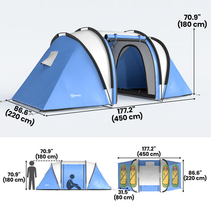 Camping Tent with 2 Bedrooms and Living Area, 3000mm Waterproof Family Tent, for Fishing Hiking Festival, Blue