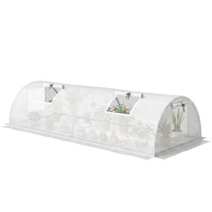Portable Mini Greenhouse, Tunnel Growing Tent with 5 Mesh Windows and Steel Frame,7' x 3' x 2', White