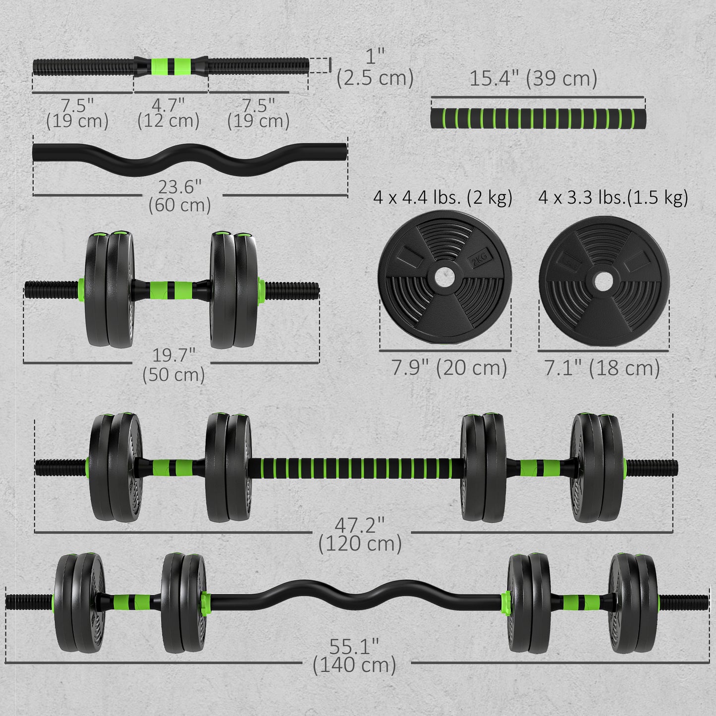 Soozier Adjustable Dumbbell Set, 3 in 1 Weights Dumbbells Set for Home Gym, 33lb Free Weights with Connector and Non-Sli