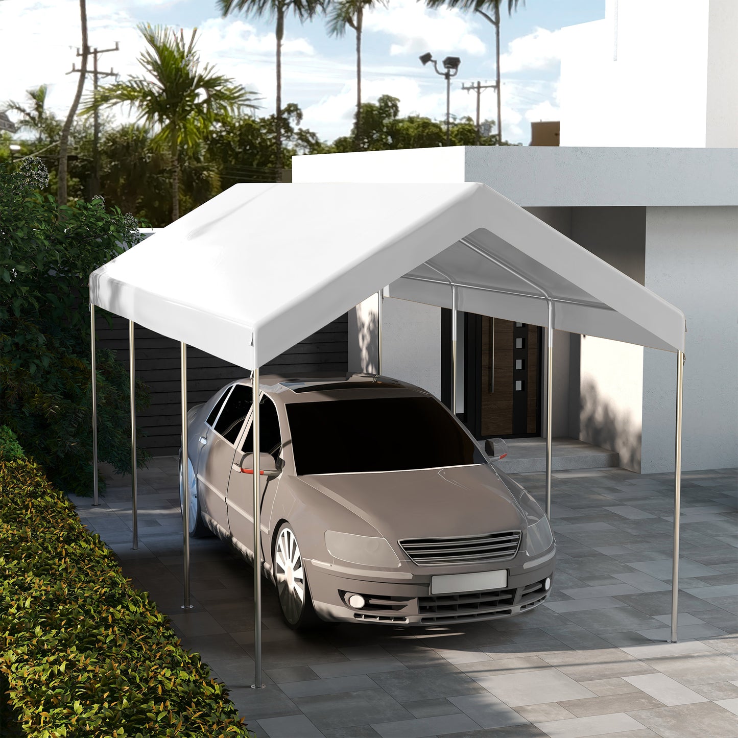 10 x 20ft Carport Replacement Canopy, UV Resistant Garage Car Cover with Ball Bungee Cords, White