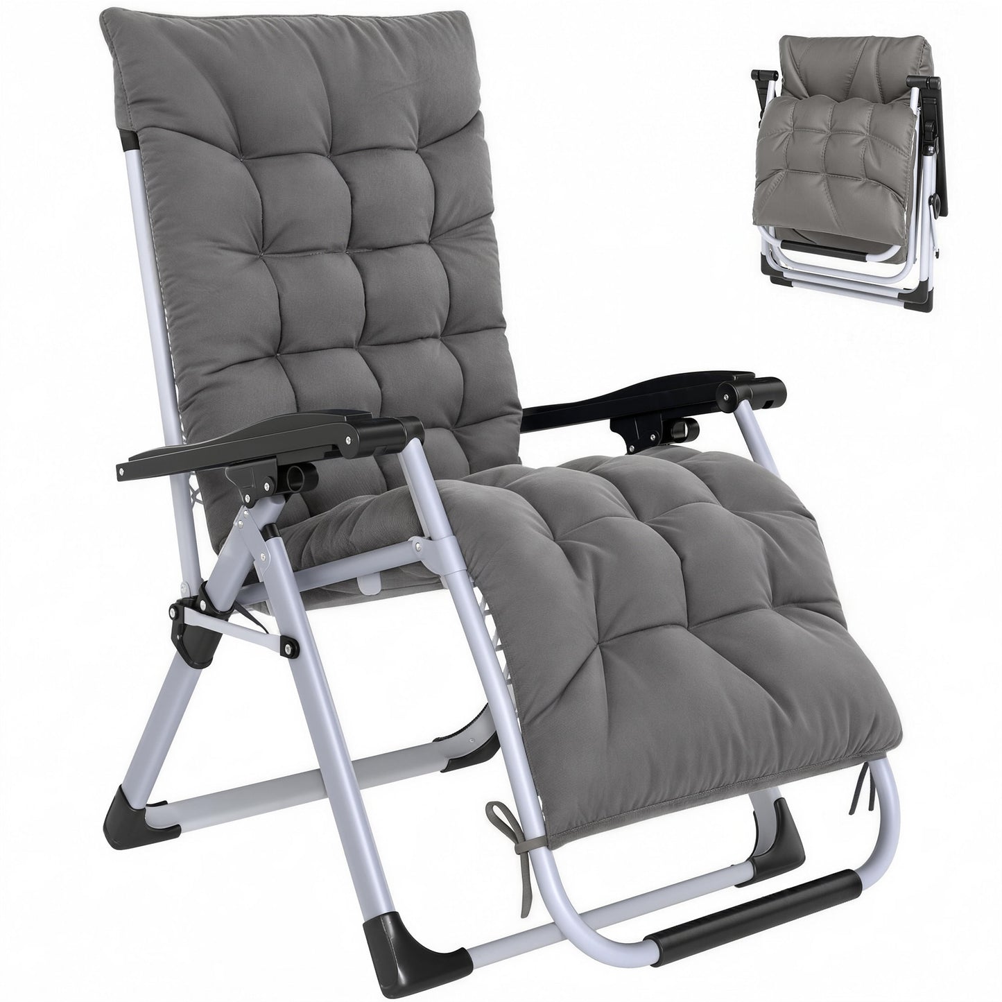 Reclining Zero Gravity Chair with Adjustable Backrest, Folding Garden Sun Lounger, Outdoor Recliner with Removable Cushi