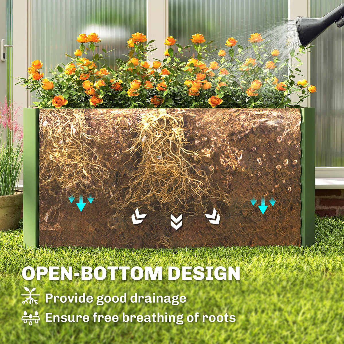 Set of 2 Galvanized Metal Planters for Outdoor Plants, 4' x 2' x 2' Raised Garden Bed, Light Green